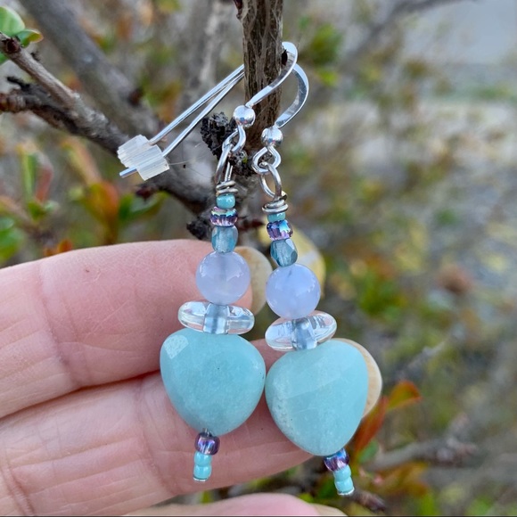 Holiday Glow Mint Amazonite Heart Earrings - Picture 2 of 12